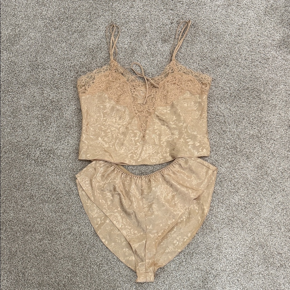 Victoria's Secret Lace Gold Label Chemise Set in Tan